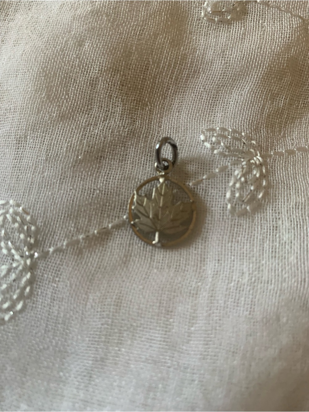 Sterling Silver Maple Leaf Round Charm - Silver